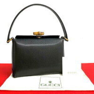 GUCCI Bamboo Turnlock Leather Handbag Tote Black